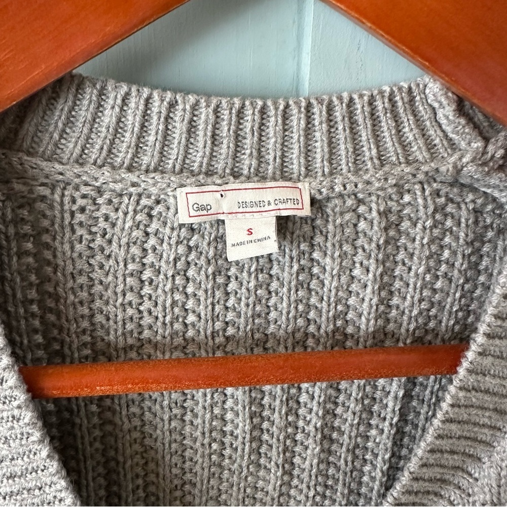 Gray Cable Knit Wool Cotton Blend Cardigan Sweater Size Small Oversized - Picture 5 of 10